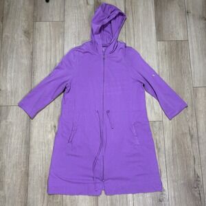 Lands End Women's M P 10/12 Longline Cotton Hoodie Purple Tunic Full Zipper‎